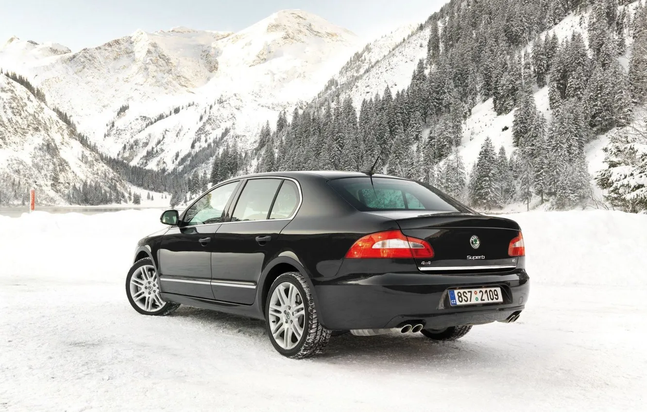 Photo wallpaper winter, snow, 4x4, Skoda, Skoda, Superb, superb