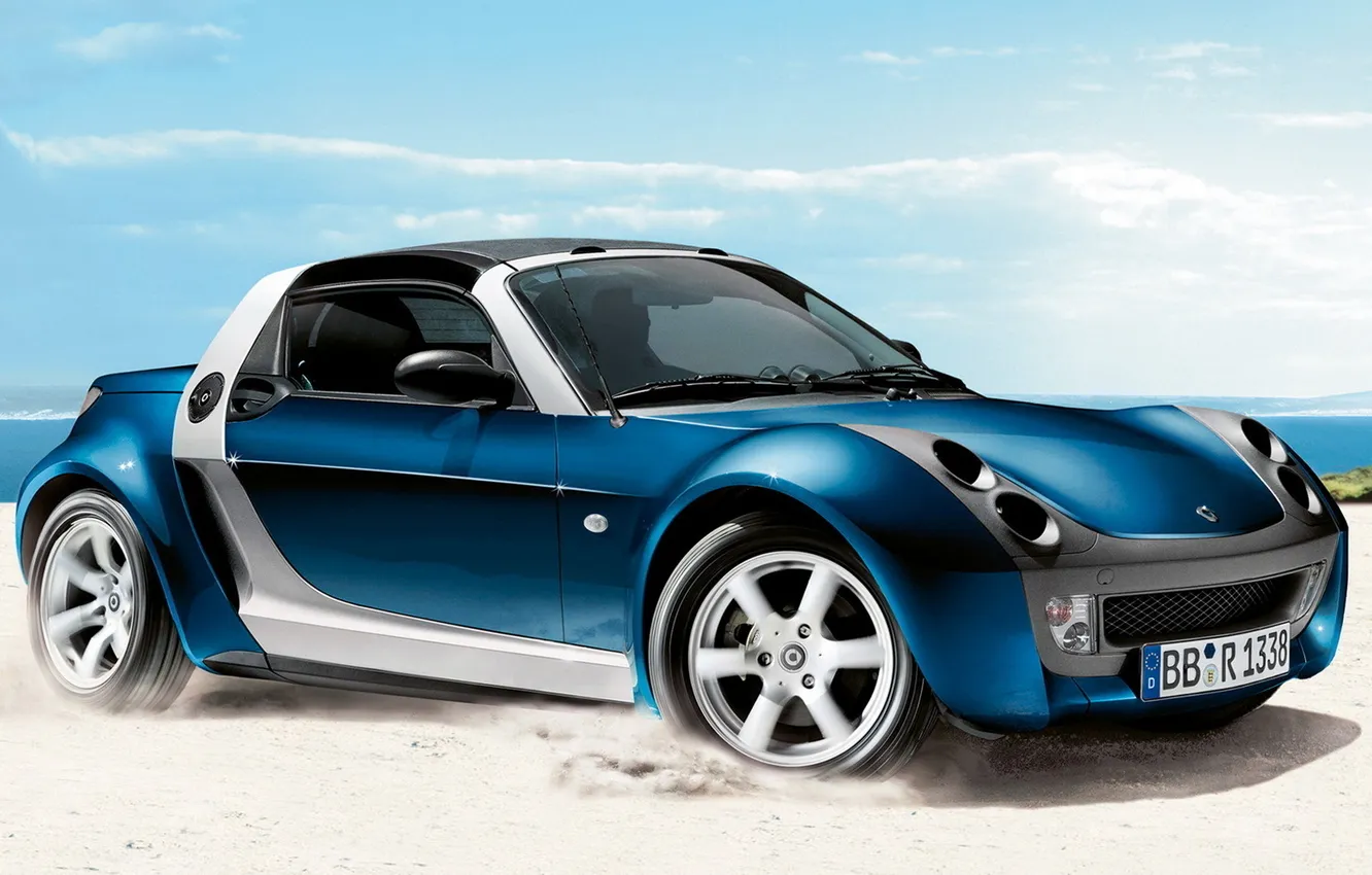 Photo wallpaper blue, color, dust, mini, Skid, SmartRoadster