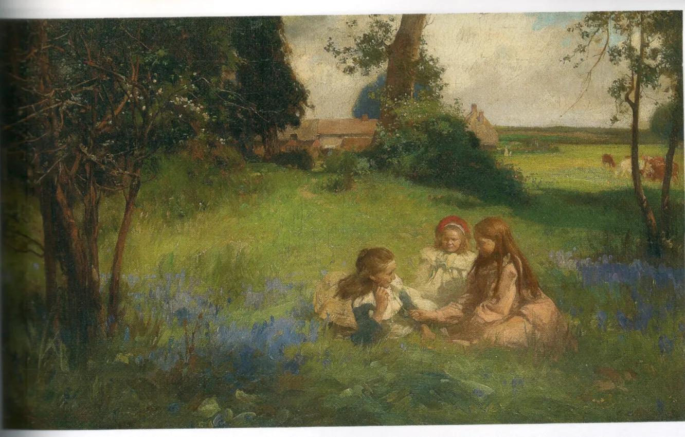 Photo wallpaper nature, village, COLTHURST, three girls, LIFES GOLDEN DAYS