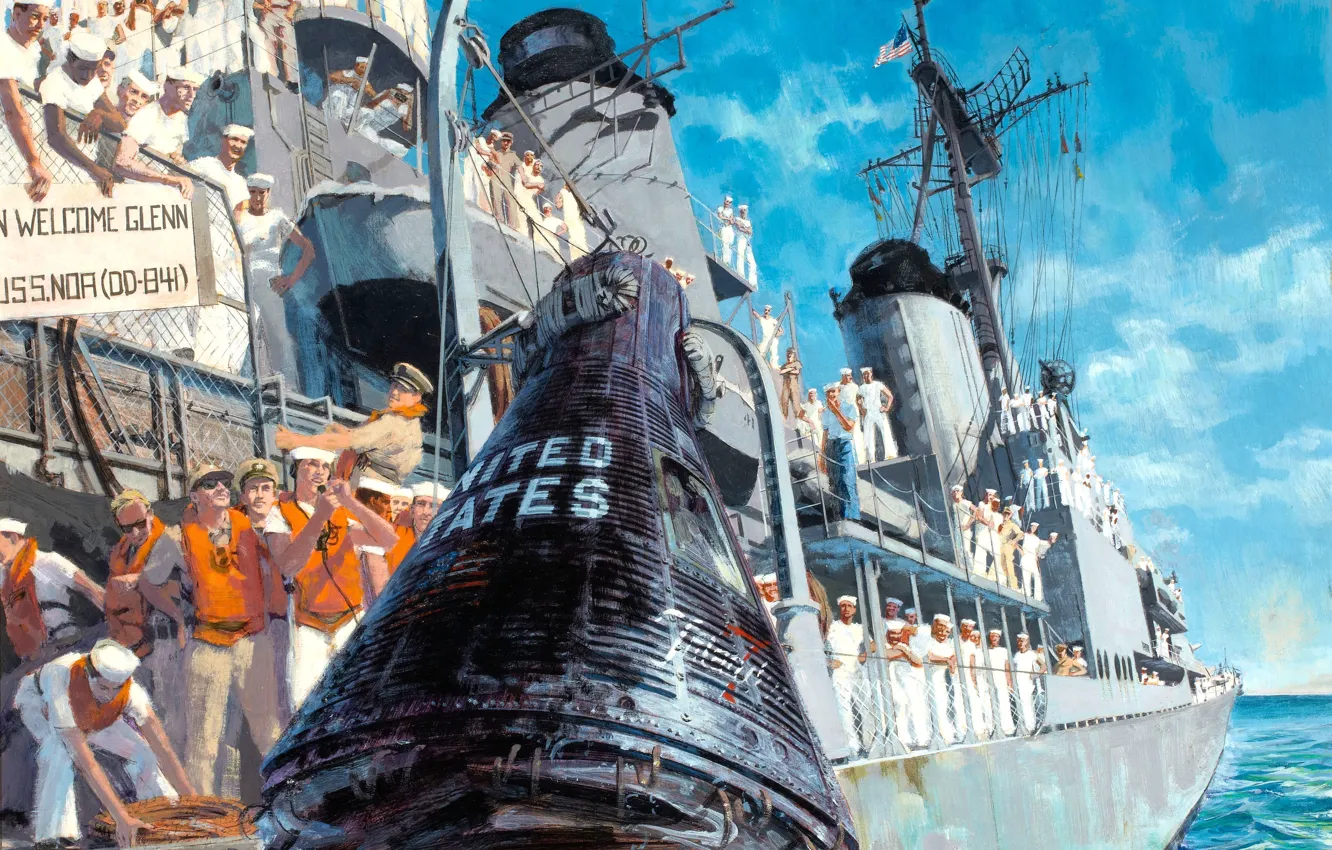 Photo wallpaper committed space, The first ORBITAL flight of American astronaut, John Glenn, Mercury-Atlas-6, after the Soviet …