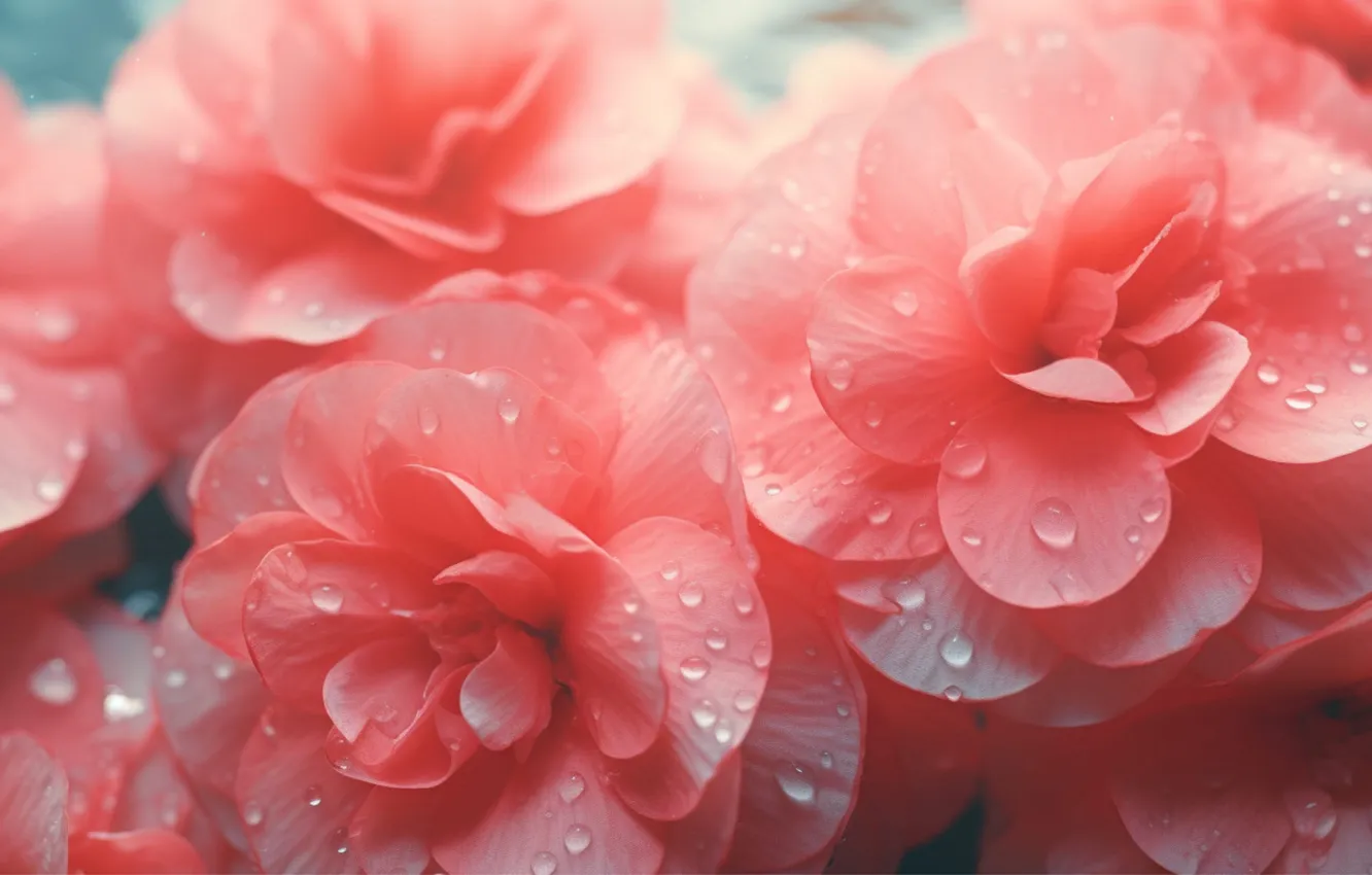 Photo wallpaper drops, macro, pink, begonia, AI art, neural network