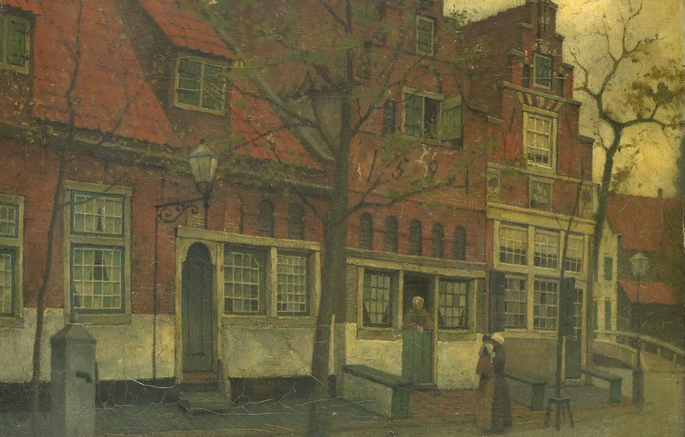 Photo wallpaper oil, picture, canvas, the urban landscape, 1900, Johann Eduard Carsen, Eduard Karsen, Building on Breedstraat …