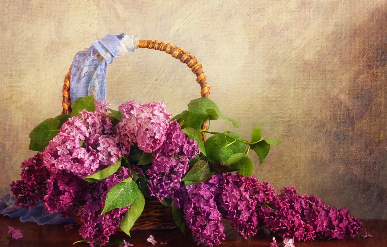 Photo wallpaper basket, spring, lilac