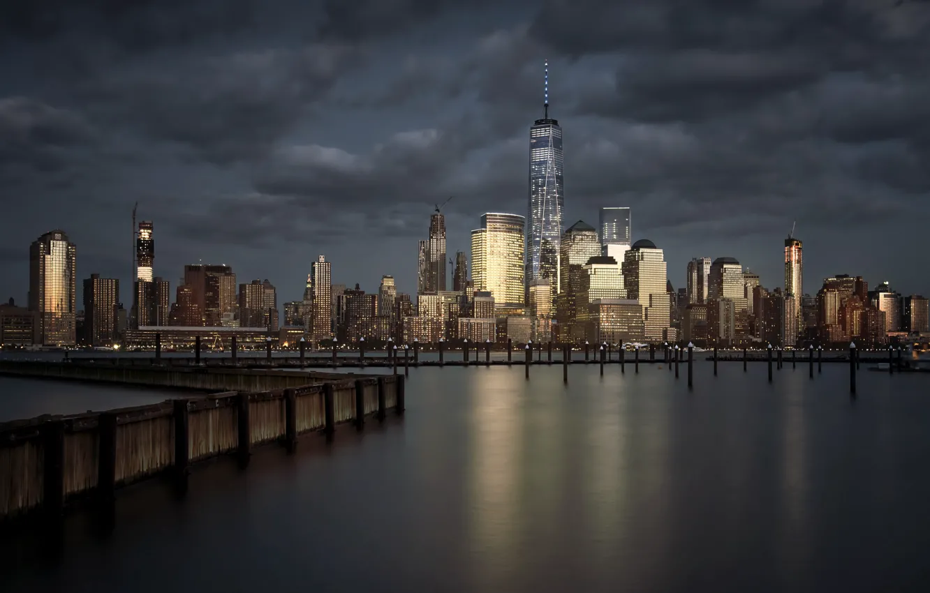 Photo wallpaper sunset, Lower Manhattan, City of Gold, New - York