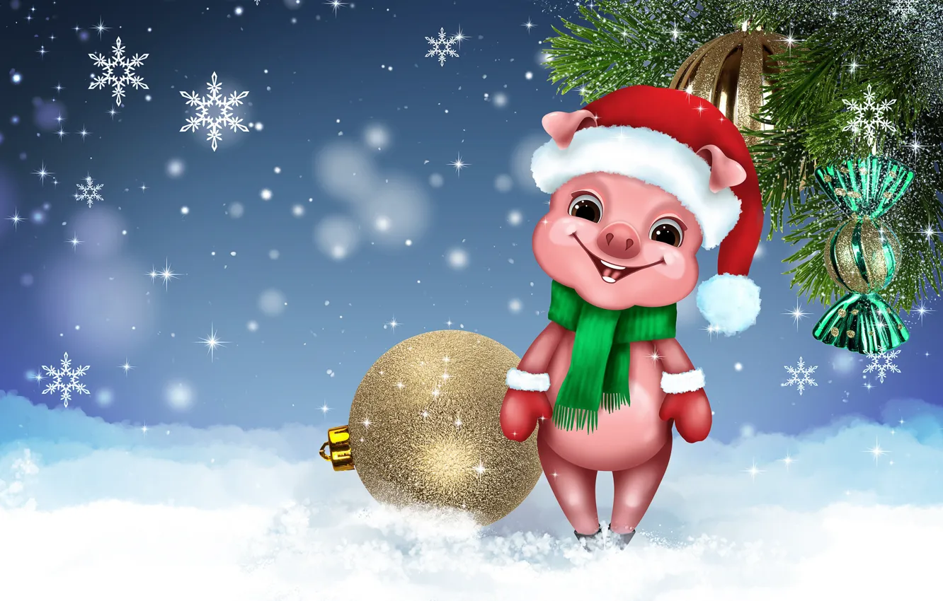 Photo wallpaper smile, holiday, sweetheart, new year, humor, pig, symbol of the year, pig