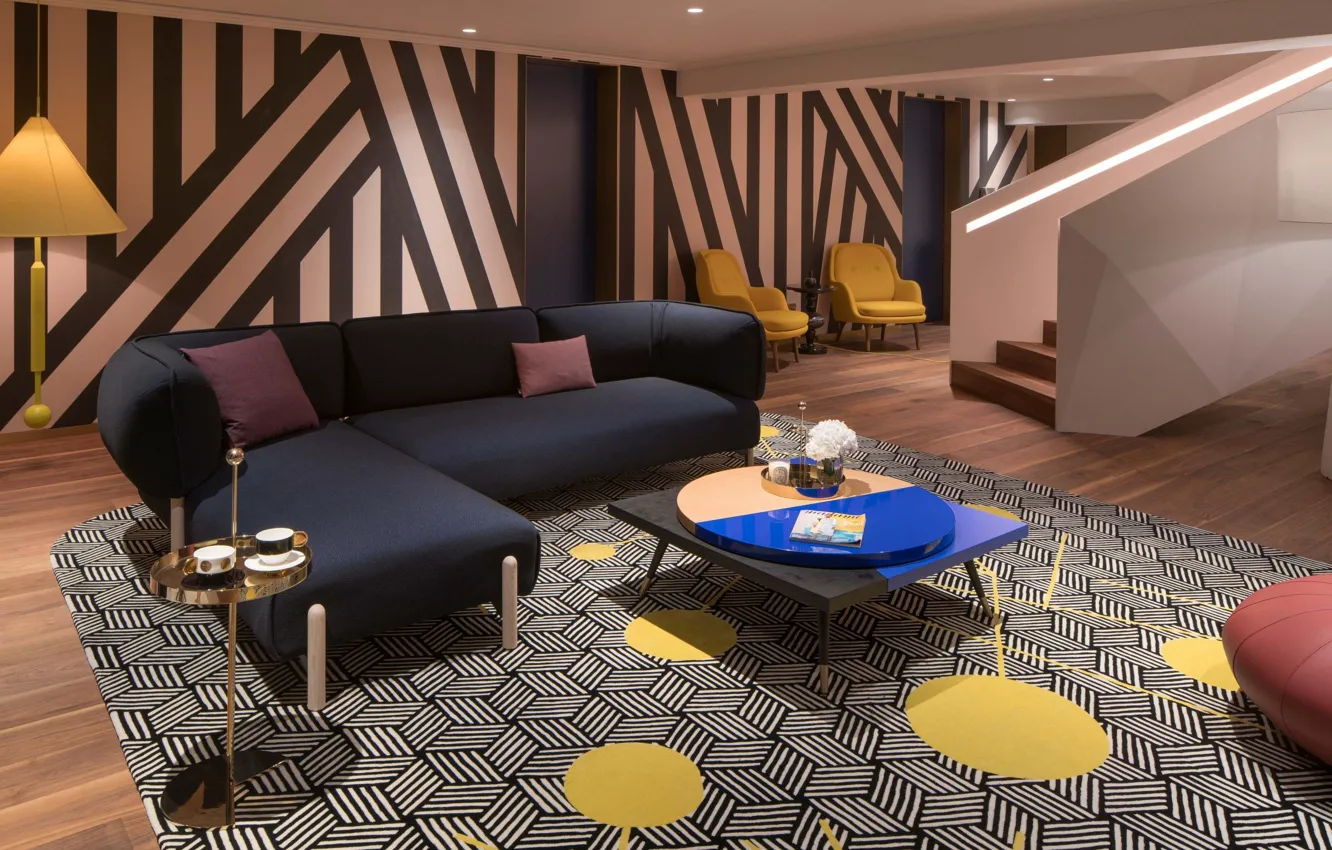 Photo wallpaper design, interior, chair, ladder, sofa, penthouse, living room, Pudong