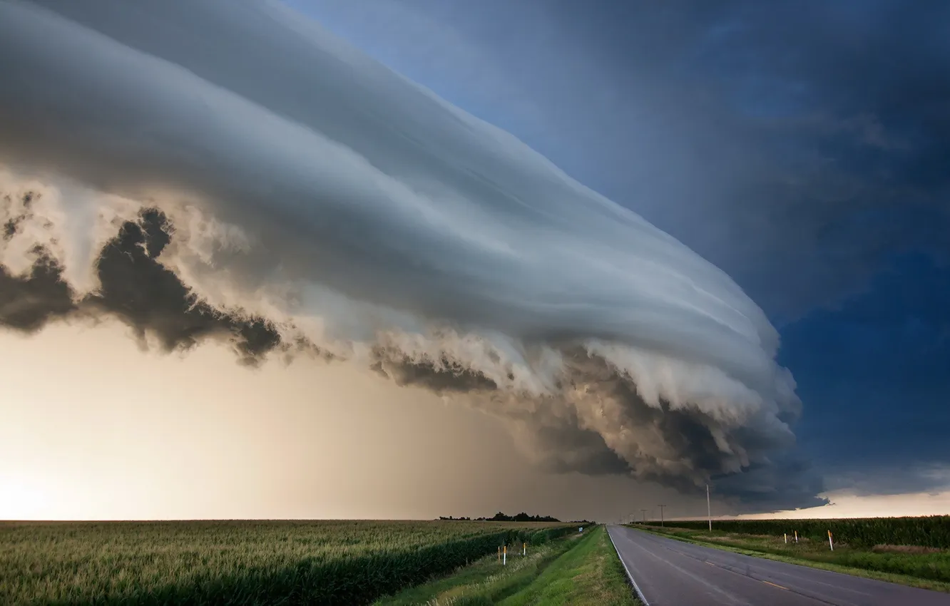 Photo wallpaper field, clouds, element