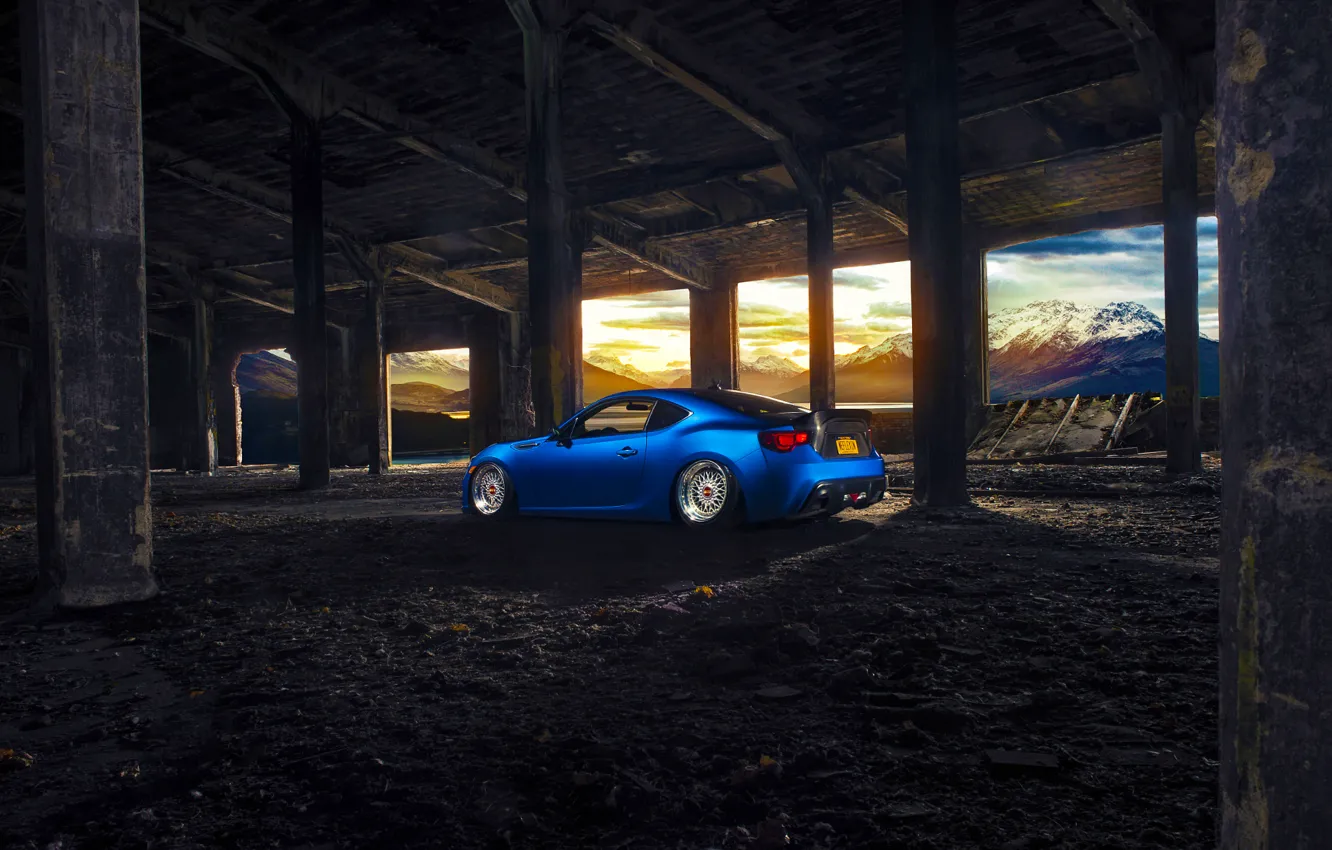 Photo wallpaper Subaru, Car, Blue, Sun, Mountain, Sport, BBS, BRZ