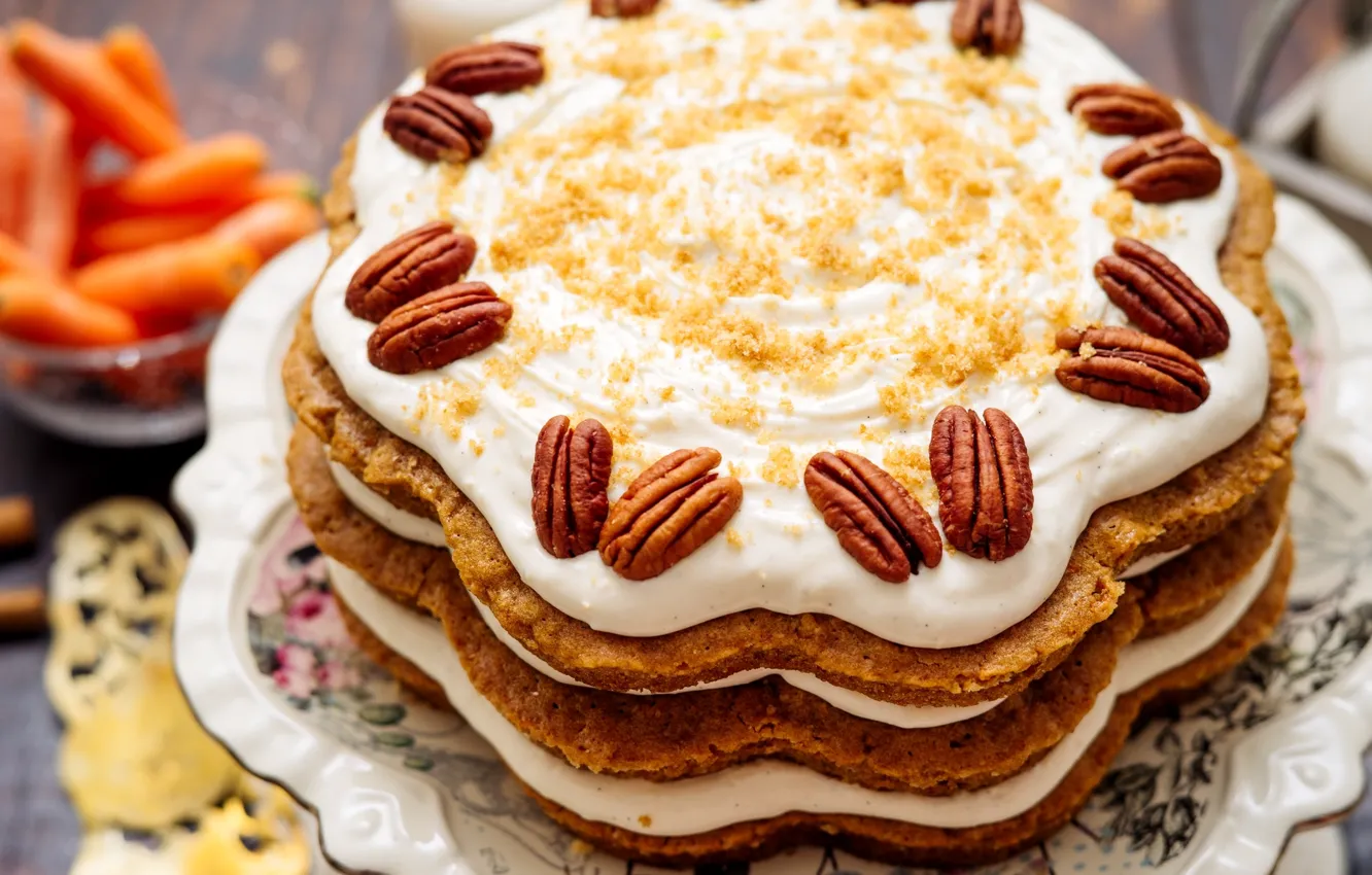 Photo wallpaper cake, nuts, cream, the cake, pecan