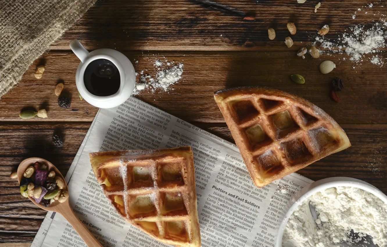 Photo wallpaper chocolate, nuts, waffles