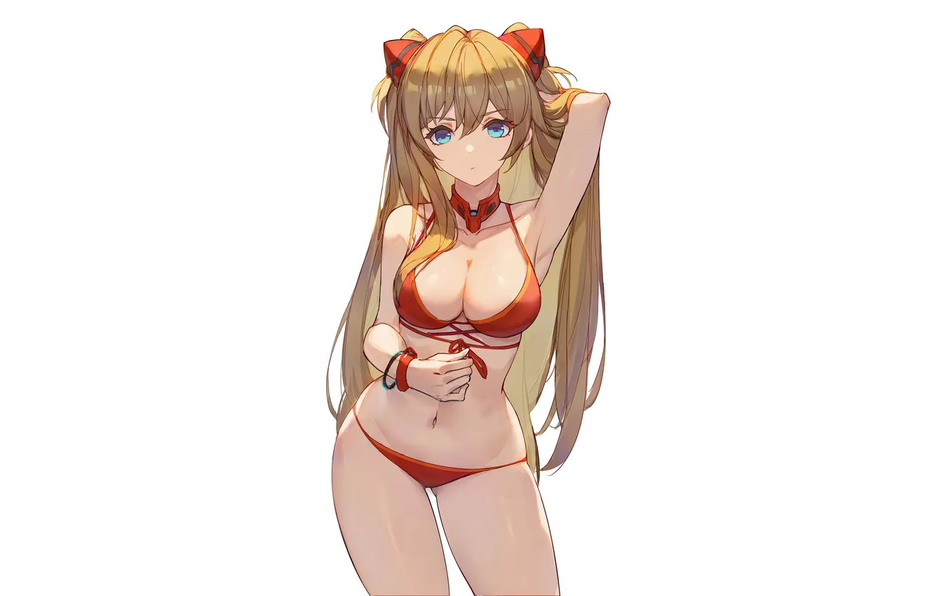 Photo wallpaper girl, sexy, cleavage, Neon Genesis Evangelion, green eyes, long hair, boobs, anime