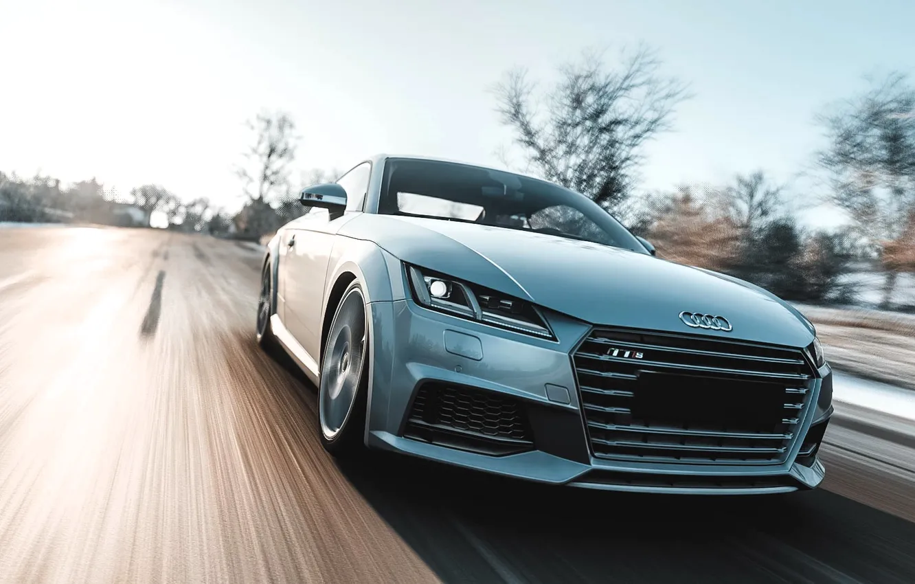Photo wallpaper road, white, Audi, speed, highway