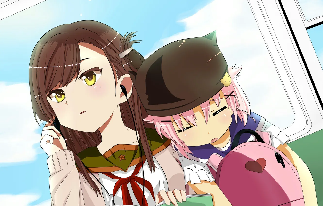 Photo wallpaper anime, headphones, girl, notebook