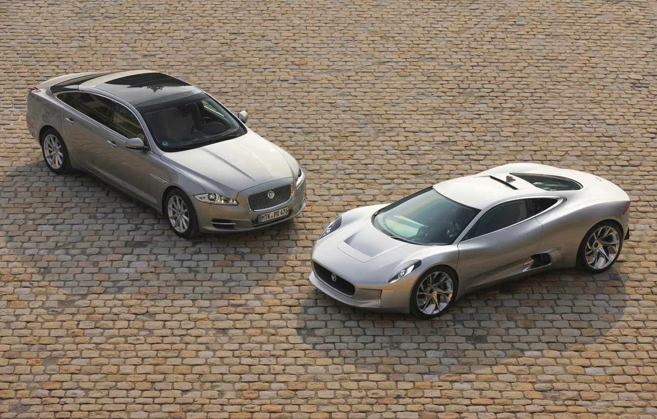 Photo wallpaper Jaguar, the sidewalk, Duo, bridge, Jaguar C-X75