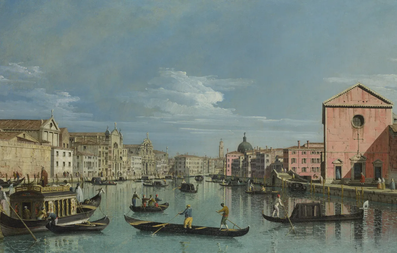Photo wallpaper boat, home, picture, boats, gondola, the urban landscape, Bernardo Bellotto, Venice. The Grand canal