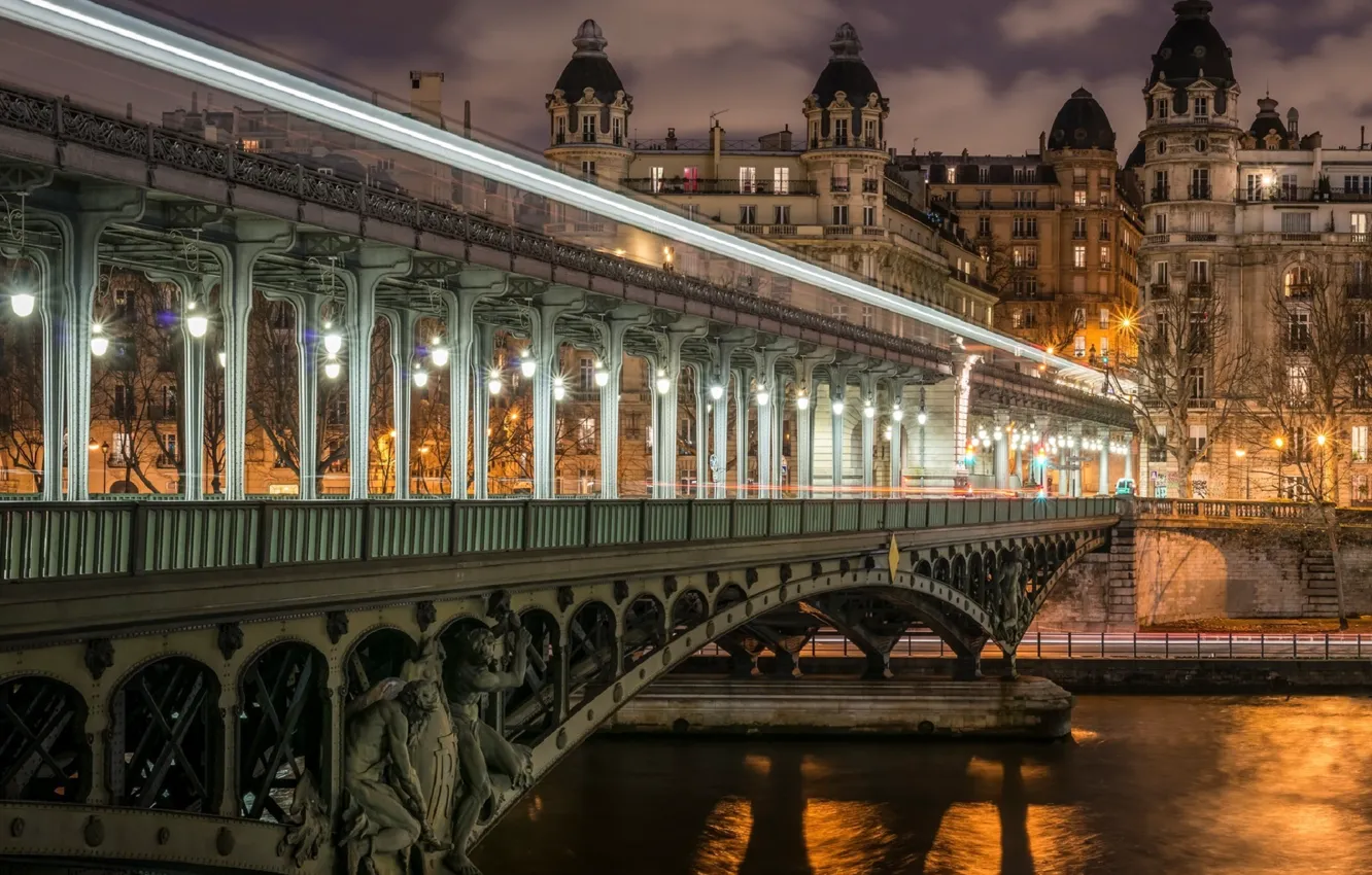 Photo wallpaper bridge, Paris, paris, bridge, night view, night view
