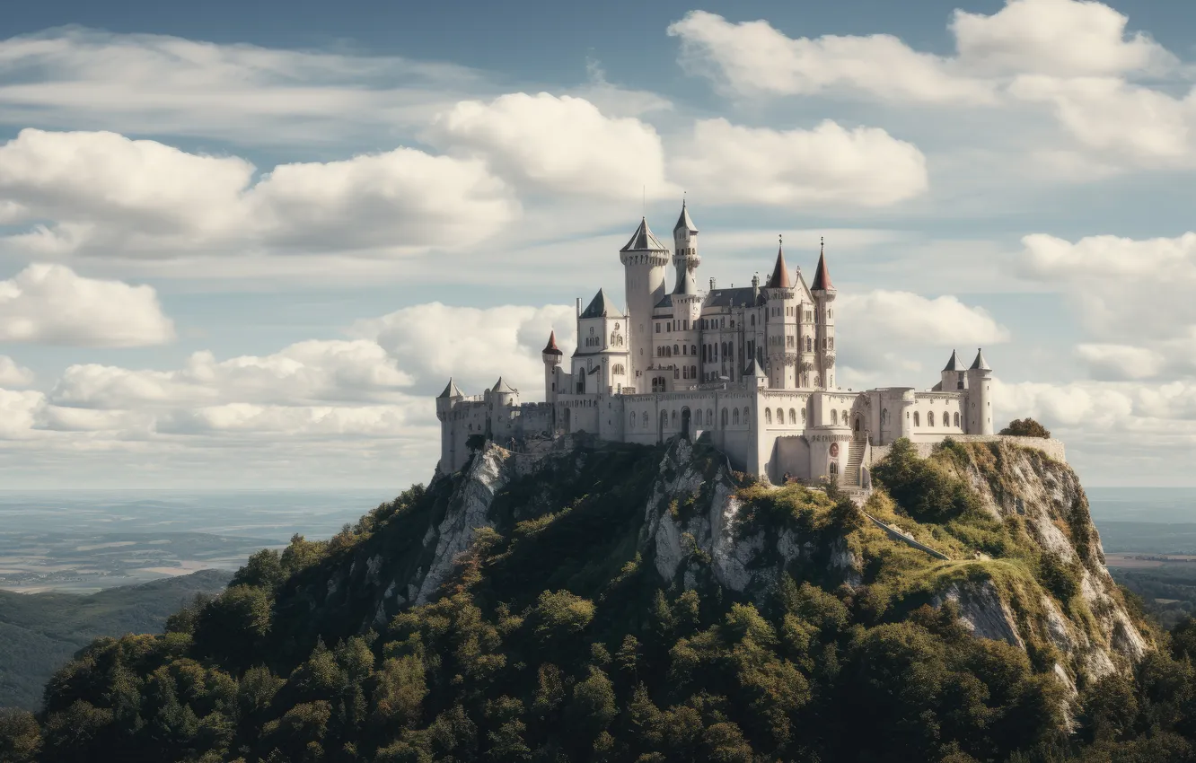 Photo wallpaper castle, rocks, view, rocks, castle, ancient, Ancient, gloomy