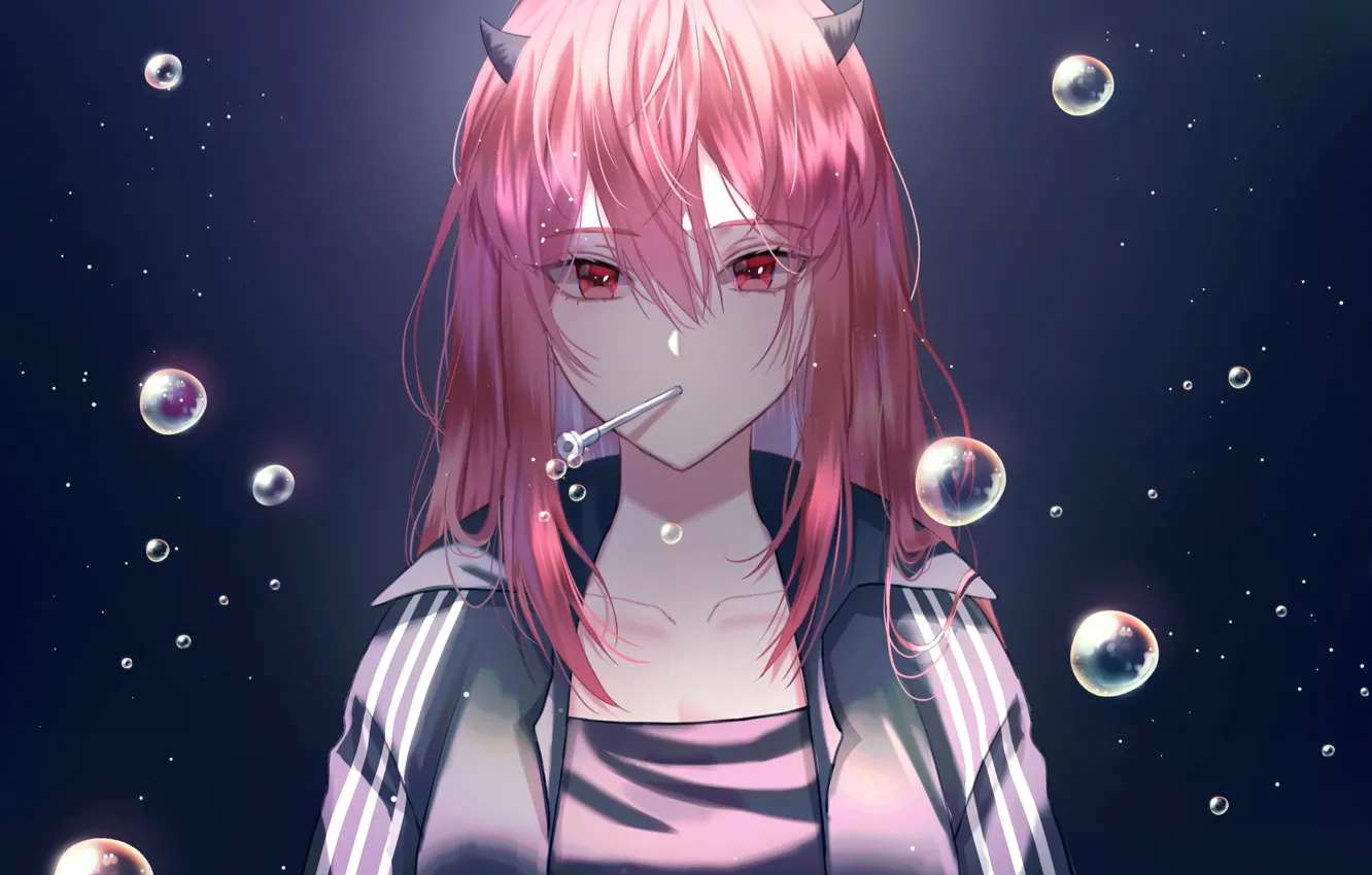 Photo wallpaper girl, bubbles, horn