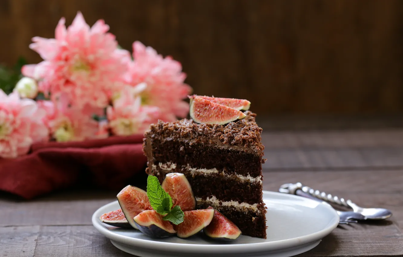 Photo wallpaper food, cake, dessert, chocolate, a piece of cake, figs