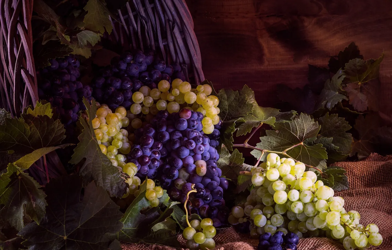 Wallpaper basket, grapes, bunch for mobile and desktop, section еда