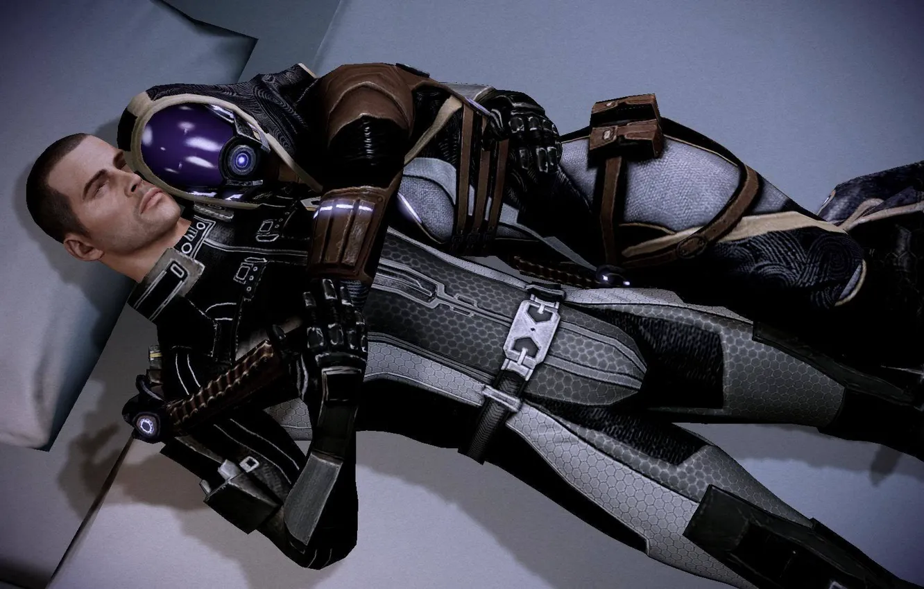 Photo wallpaper mass effect, Shepard, Tali, hugs