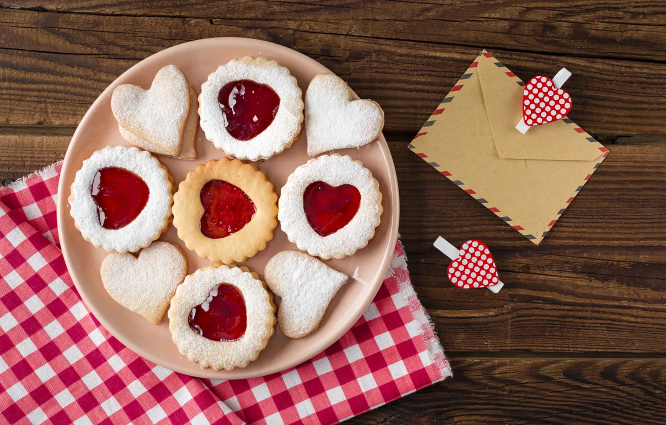 Photo wallpaper Board, cookies, hearts