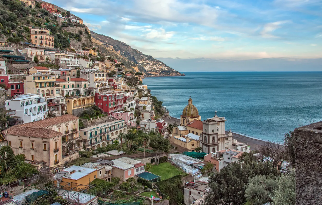Photo wallpaper sea, landscape, coast, building, Italy, Bay, Italy, Campania