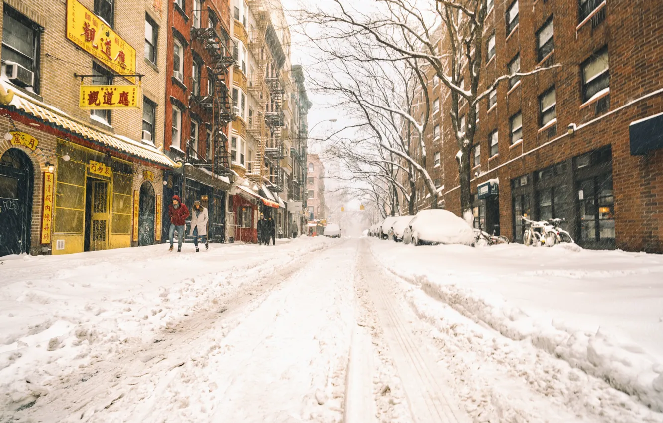Photo wallpaper New York, winter, snow