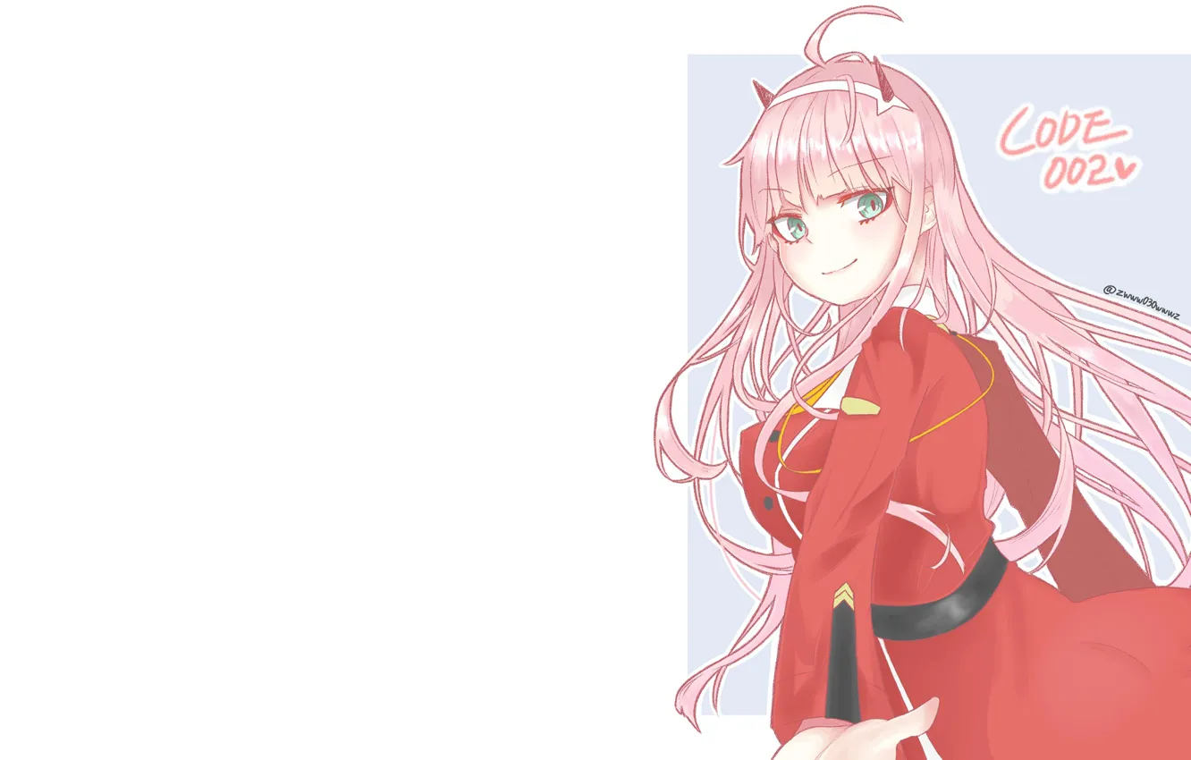 Photo wallpaper girl, hearts, white background, 002, Darling In The Frankxx, Cute in France, Zero Two