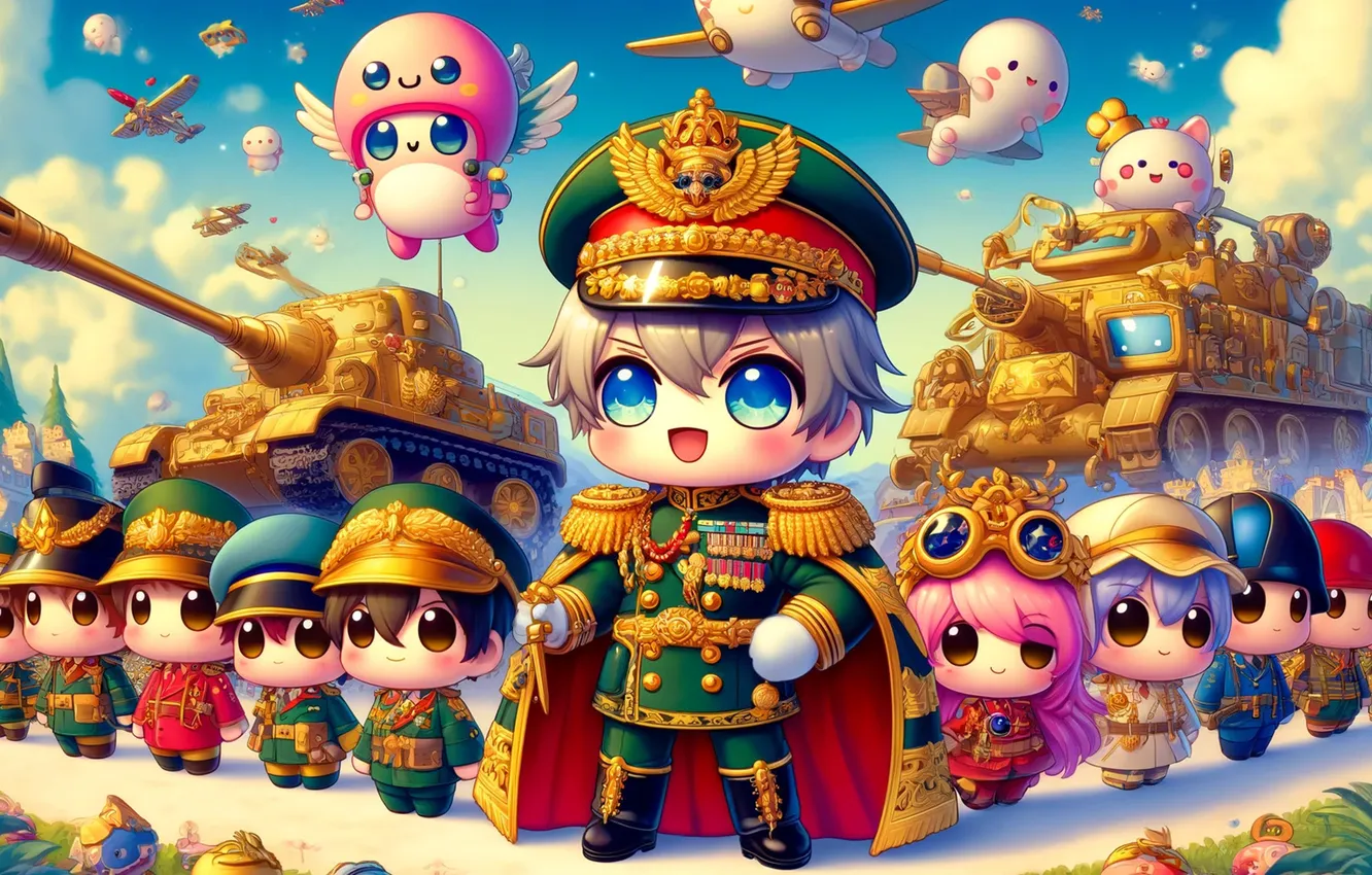 Photo wallpaper army, anime, tank, Chibi, chibiki