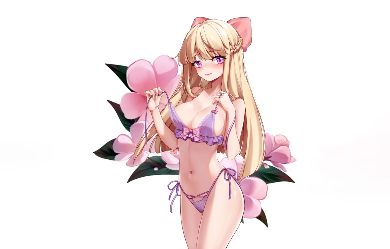 Photo wallpaper girl, sexy, lingerie, bra, cleavage, panties, long hair, boobs