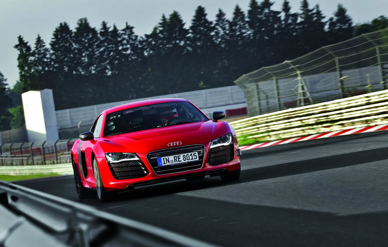 Photo wallpaper road, machine, red, Audi, Audi, lights, The hood, the front