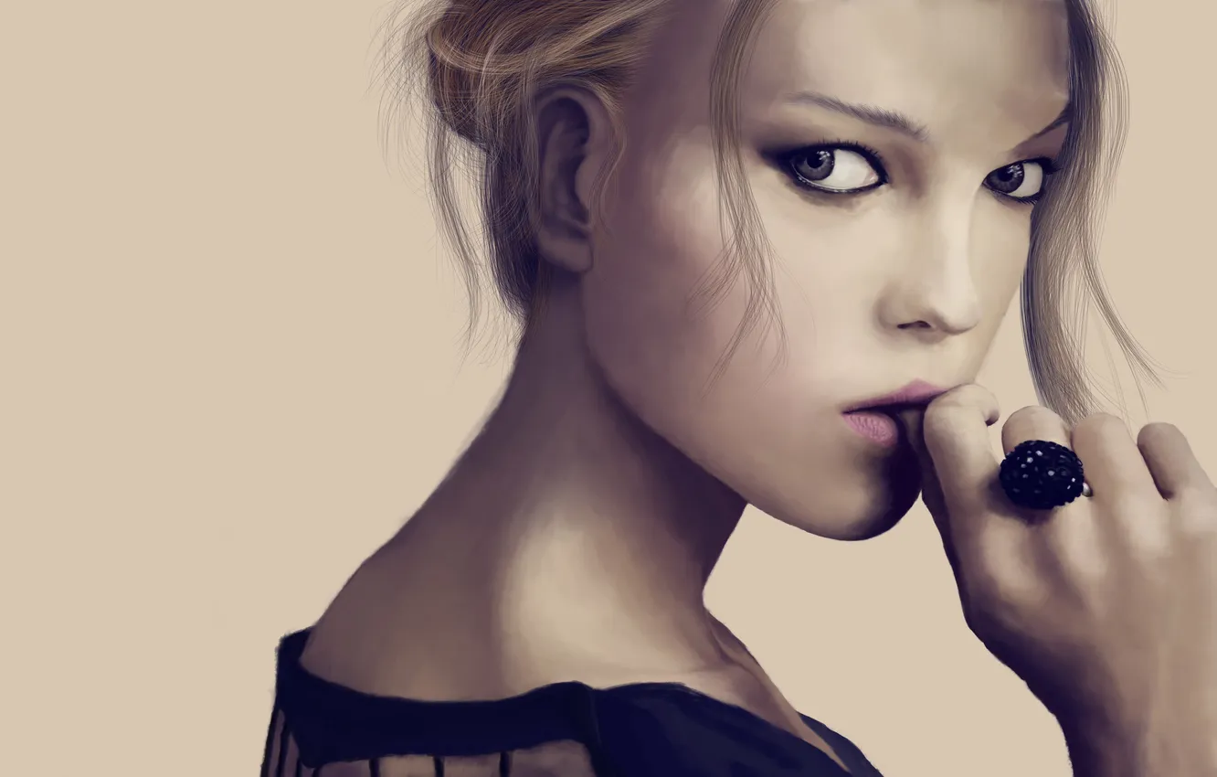 Photo wallpaper eyes, look, girl, face, ring