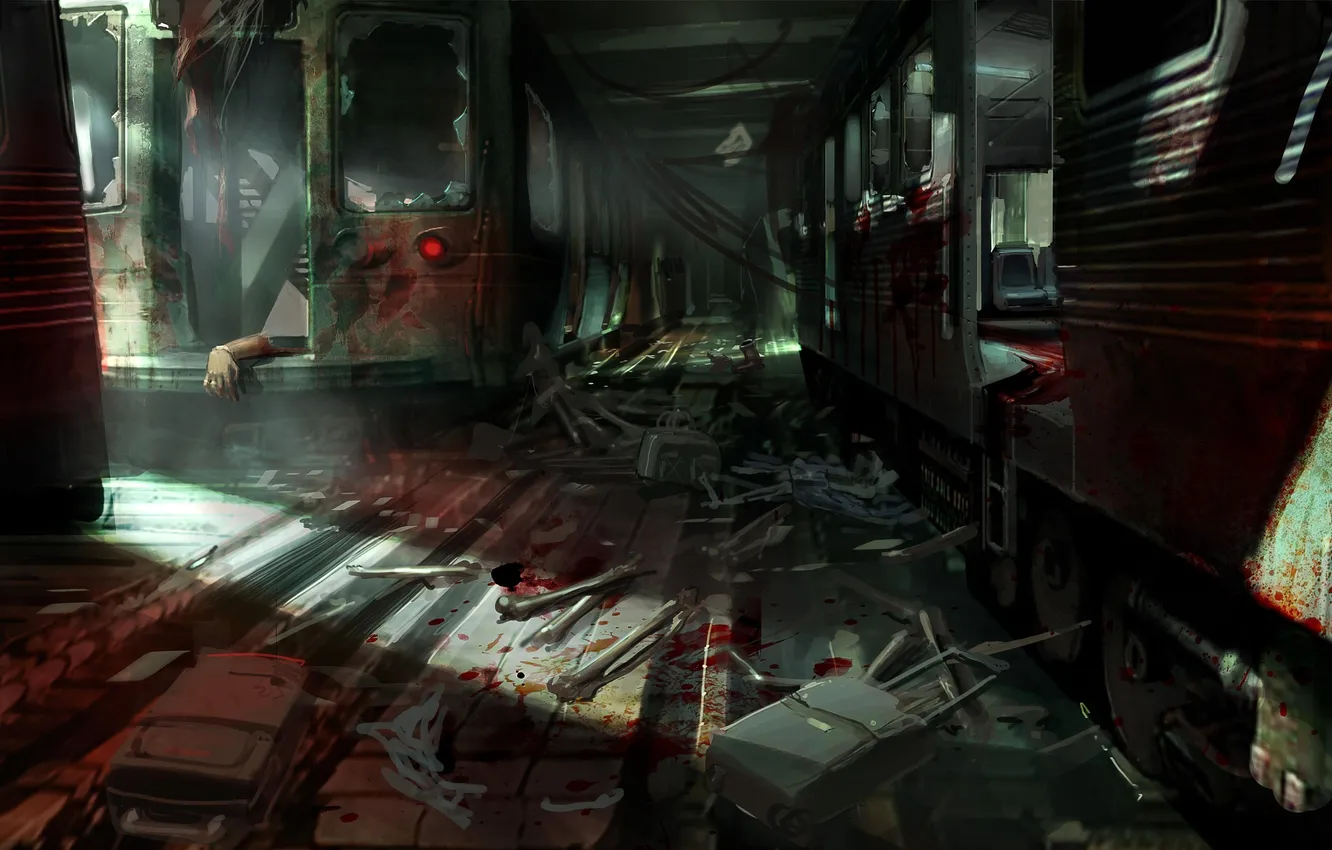Photo wallpaper crash, metro, blood, bones, the tunnel, FEAR 3