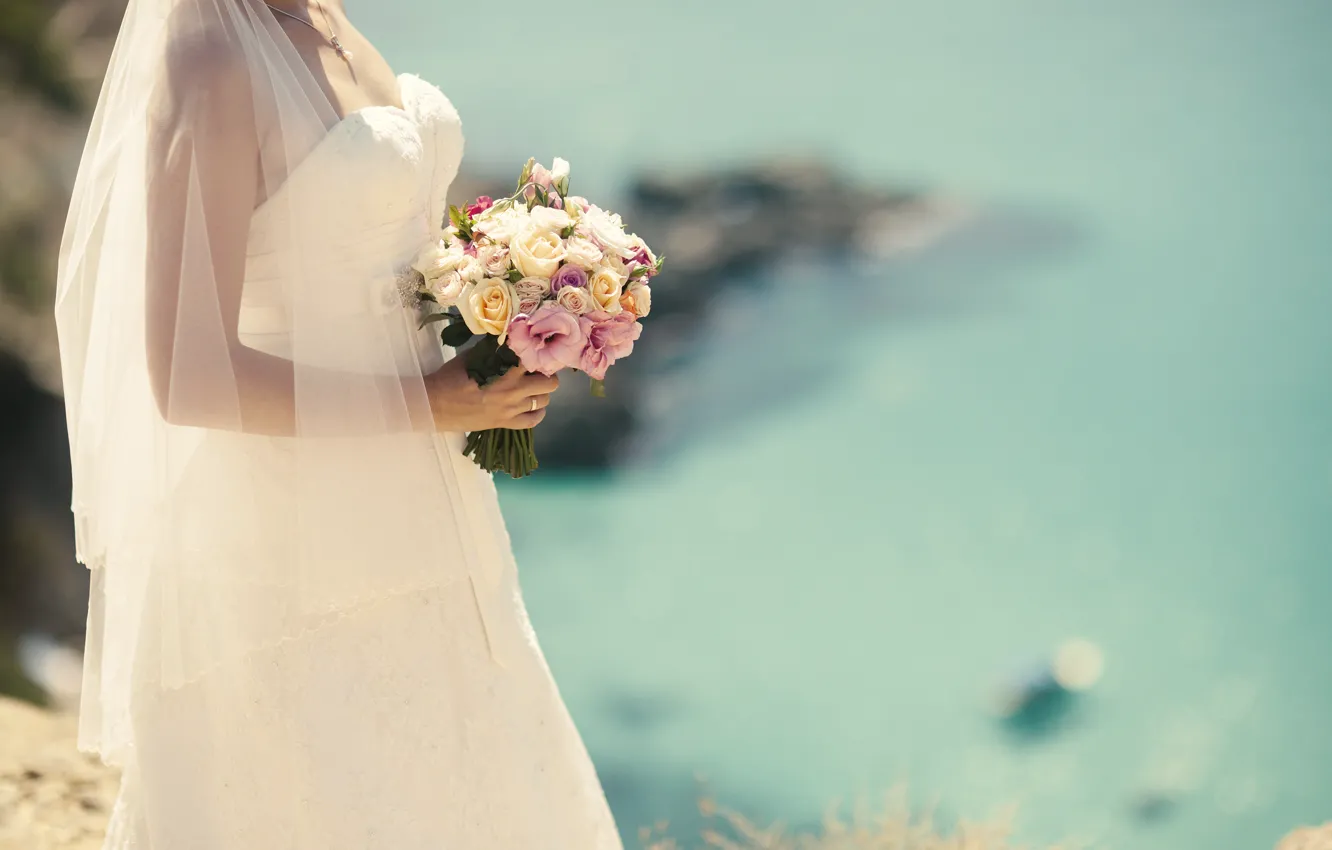 Photo wallpaper flowers, bride, white dress