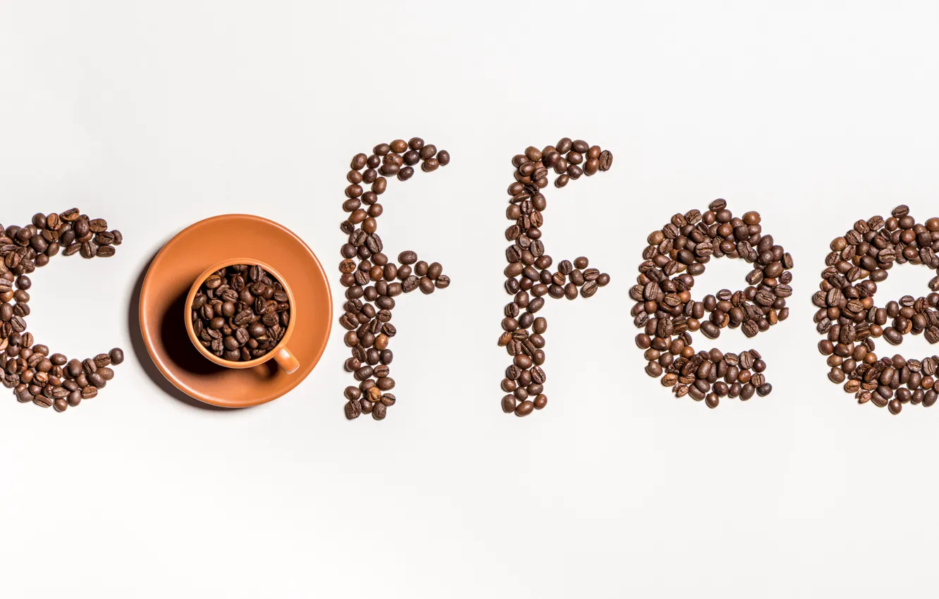 Photo wallpaper coffee, grain, Cup, cup, beans, coffee