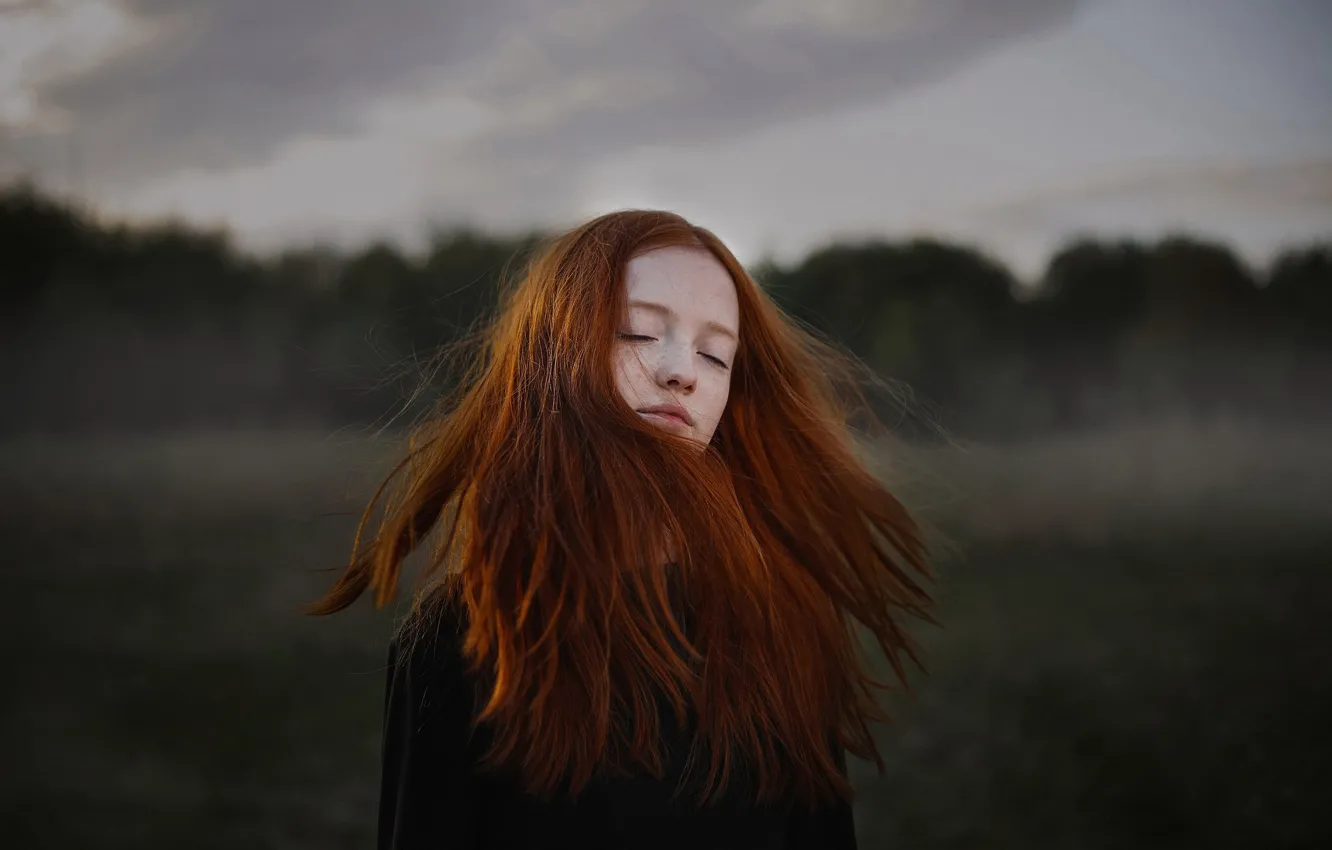 Photo wallpaper girl, freckles, red hair, Darya Bilyk, Maria Lisitsyna