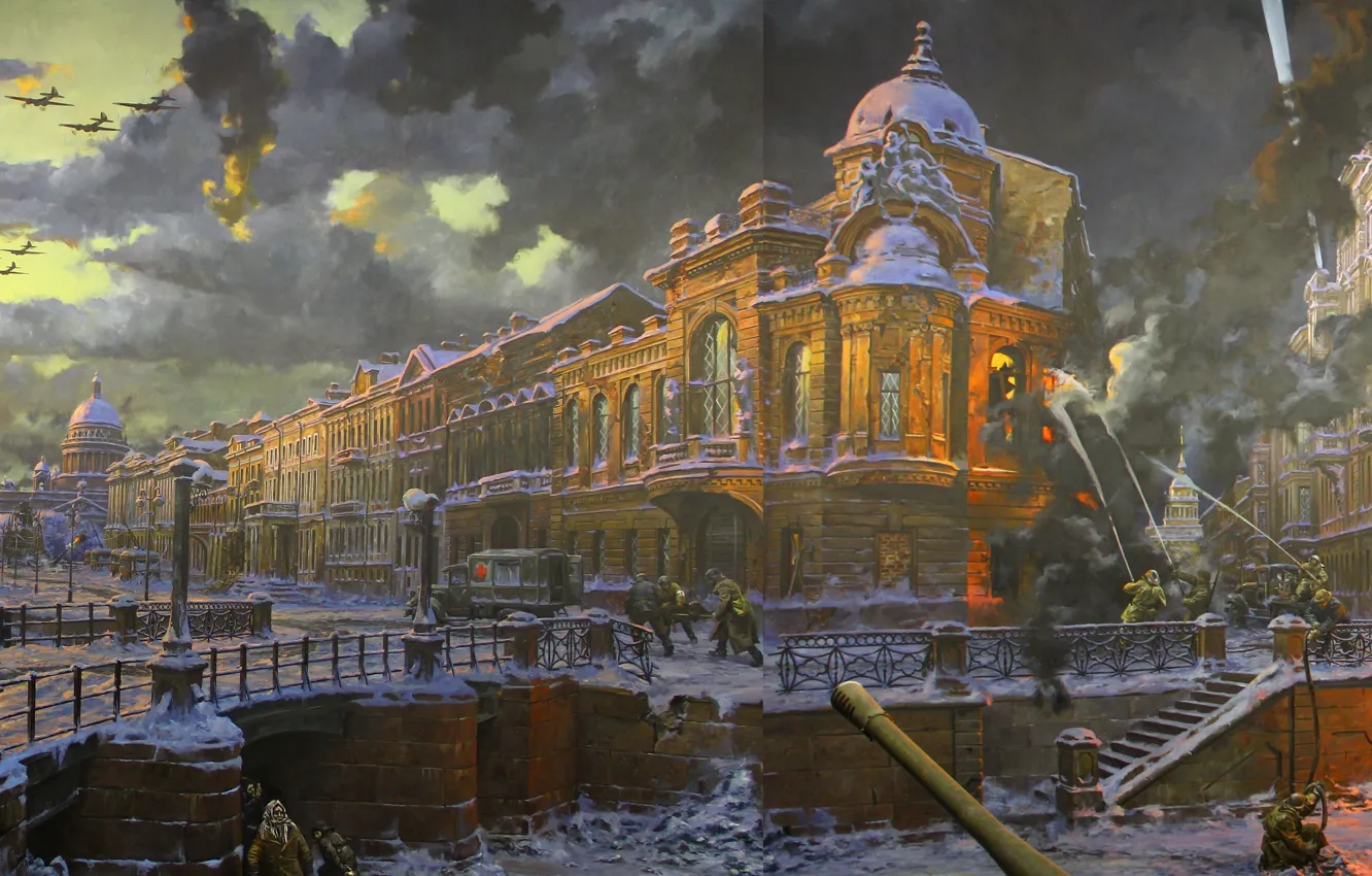 Photo wallpaper fire, war, street, home, picture, Moscow, WWII, The great Patriotic war