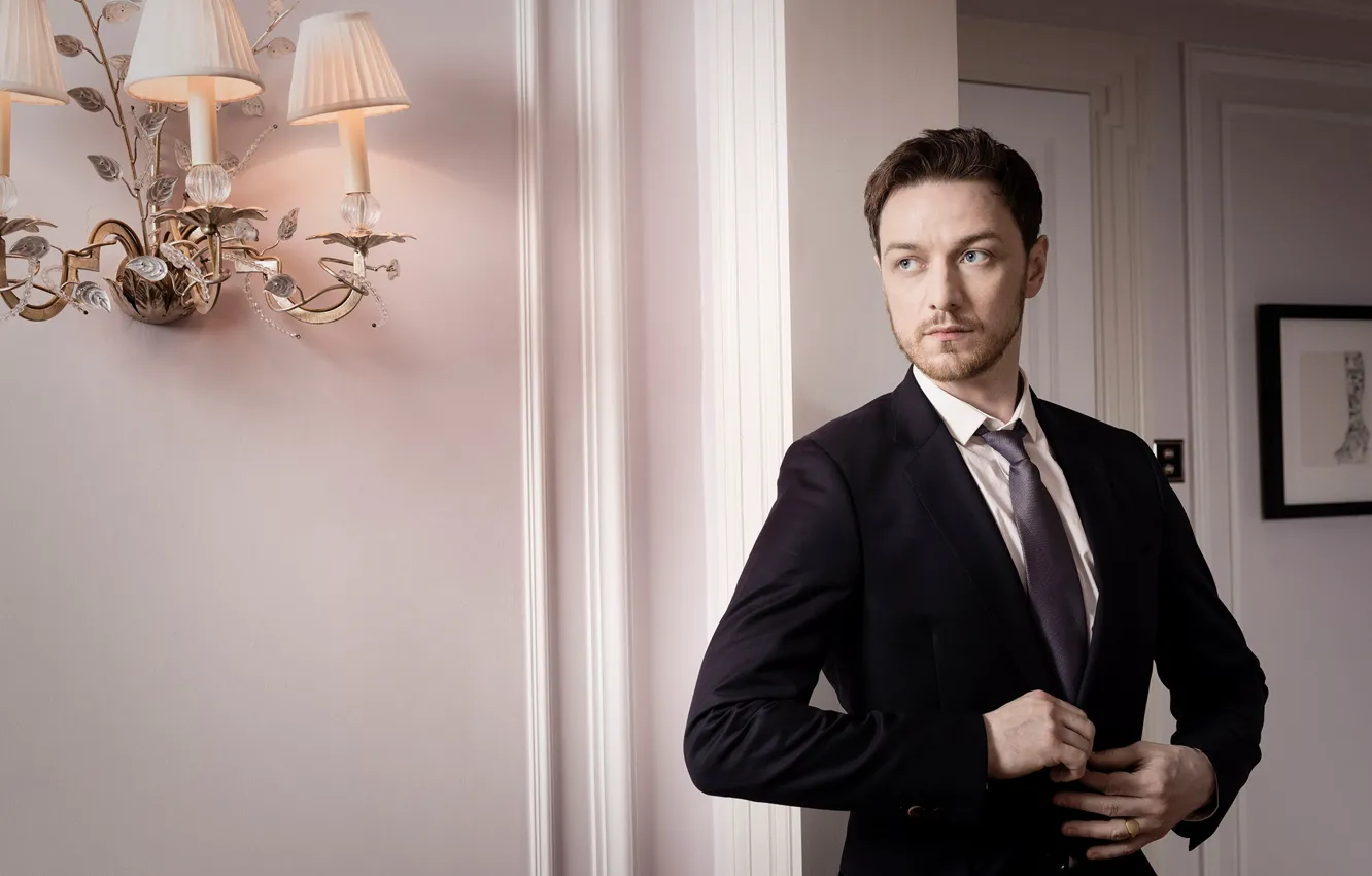 Photo wallpaper look, room, costume, lamp, male, James McAvoy