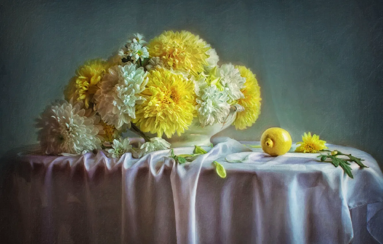Photo wallpaper flowers, lemon, picture, chrysanthemum