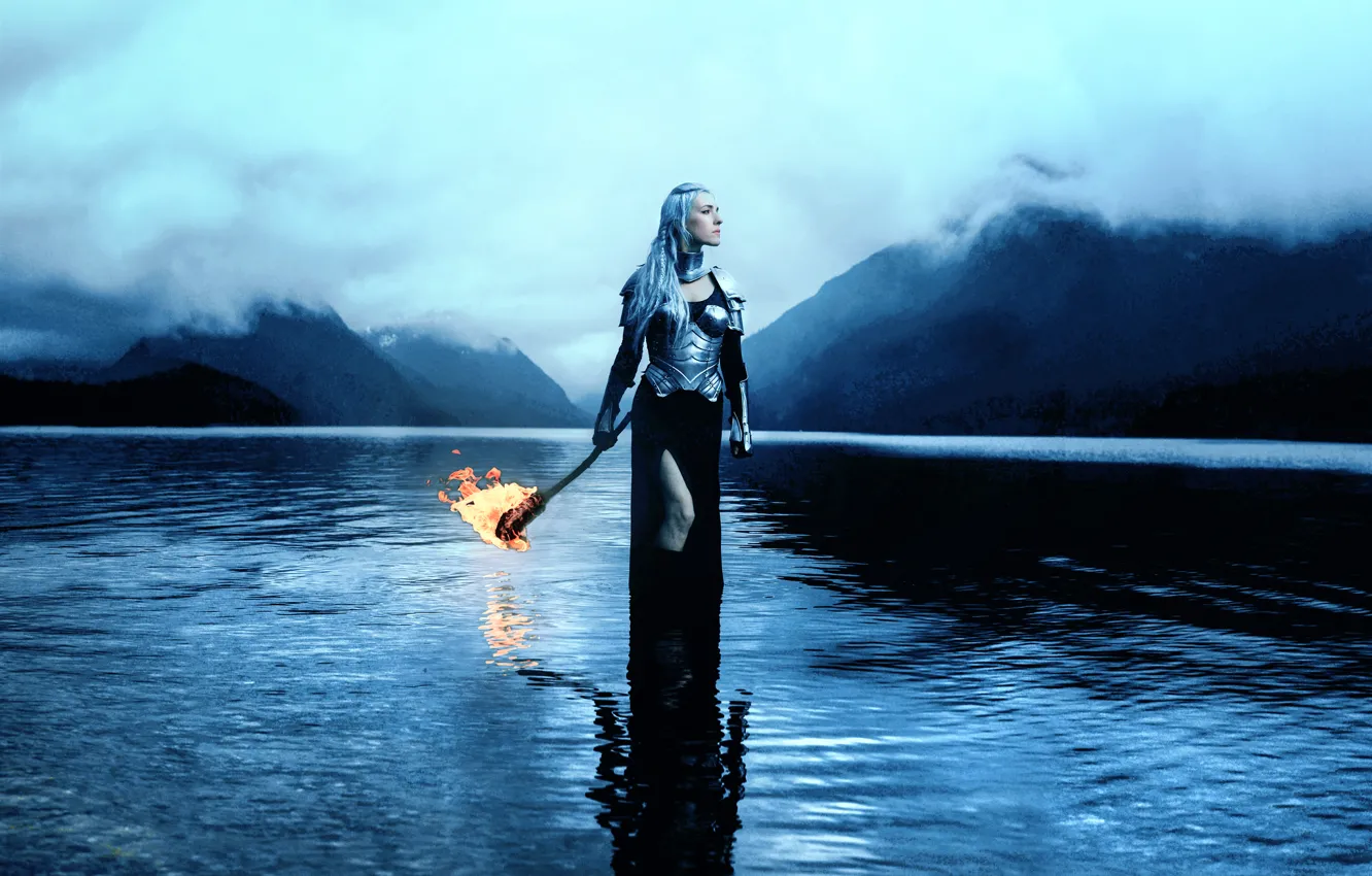 Photo wallpaper girl, armor, torch, Kindra Nikole