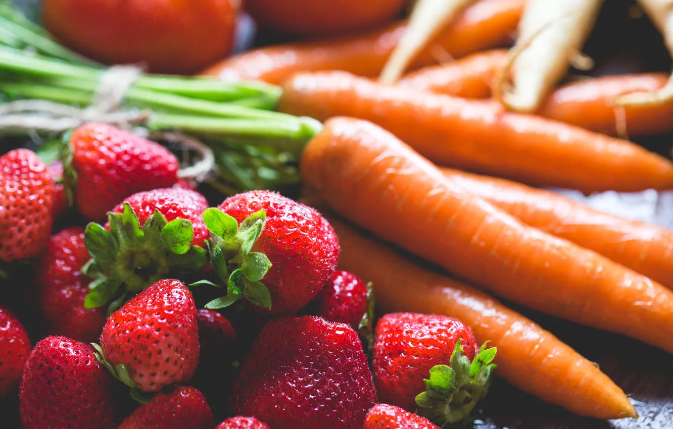 Photo wallpaper berries, strawberry, vegetables, carrots