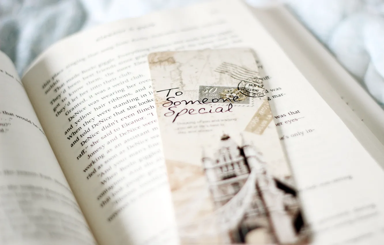 Photo wallpaper the inscription, book, postcard, bookmark