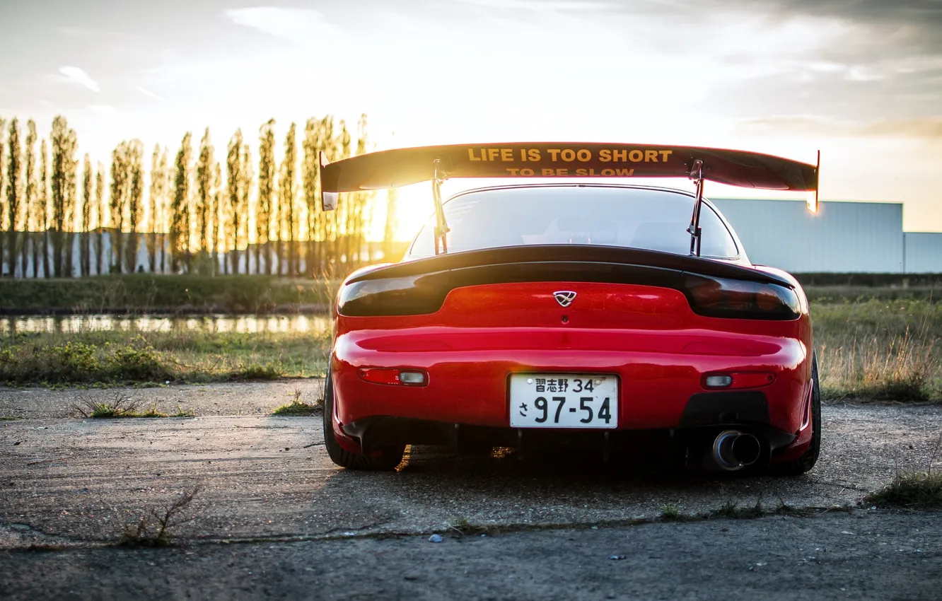 Photo wallpaper sunset, red, red, mazda, Mazda, back, wing, rx-7
