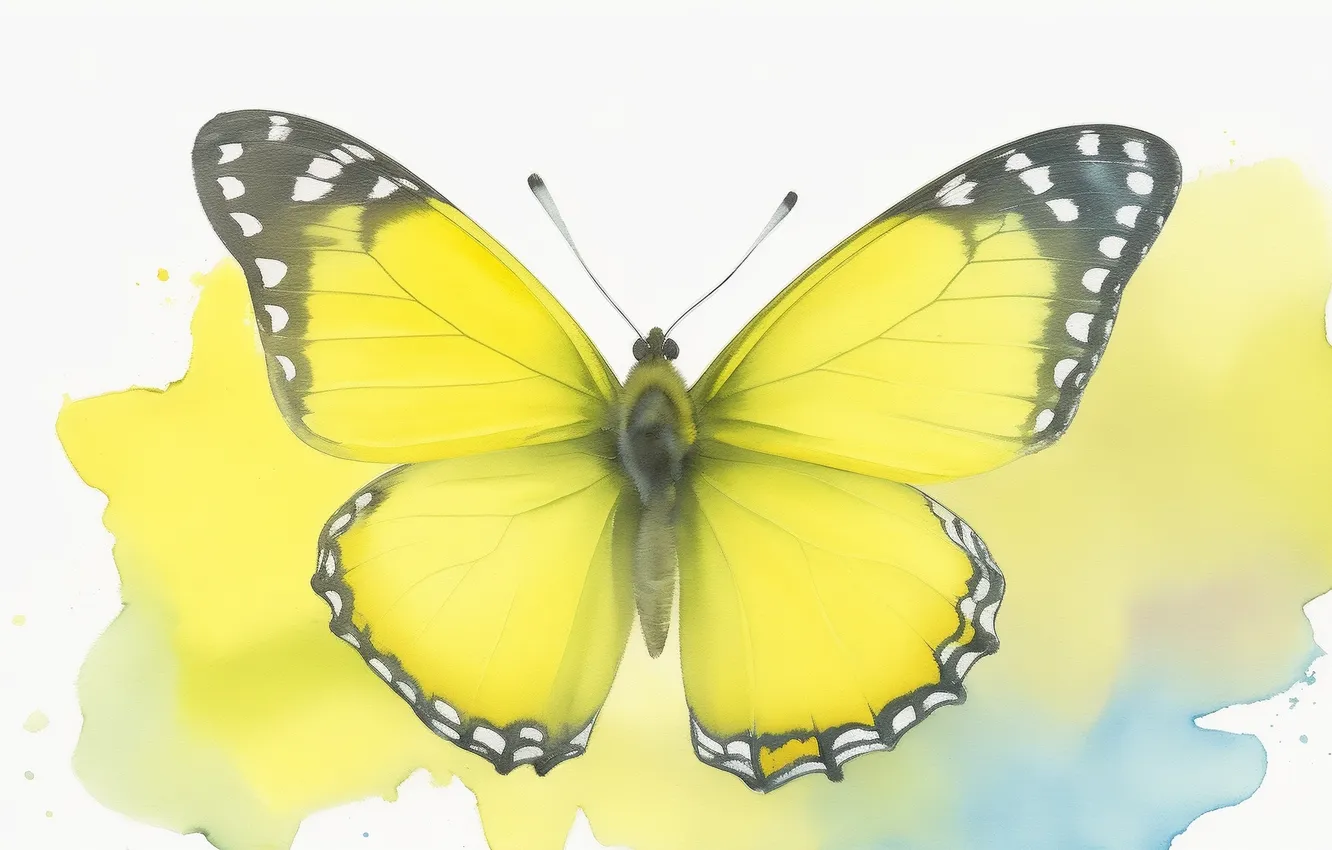 Photo wallpaper yellow, butterfly, figure, wings, watercolor, yellow, wings, butterfly