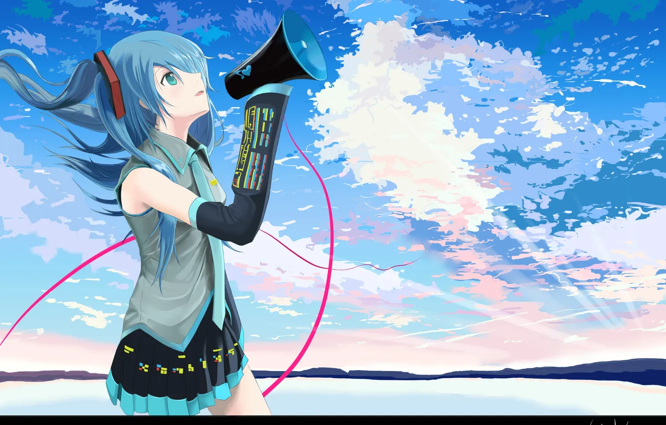 Photo wallpaper the sky, girl, clouds, wire, art, tie, hearts, form