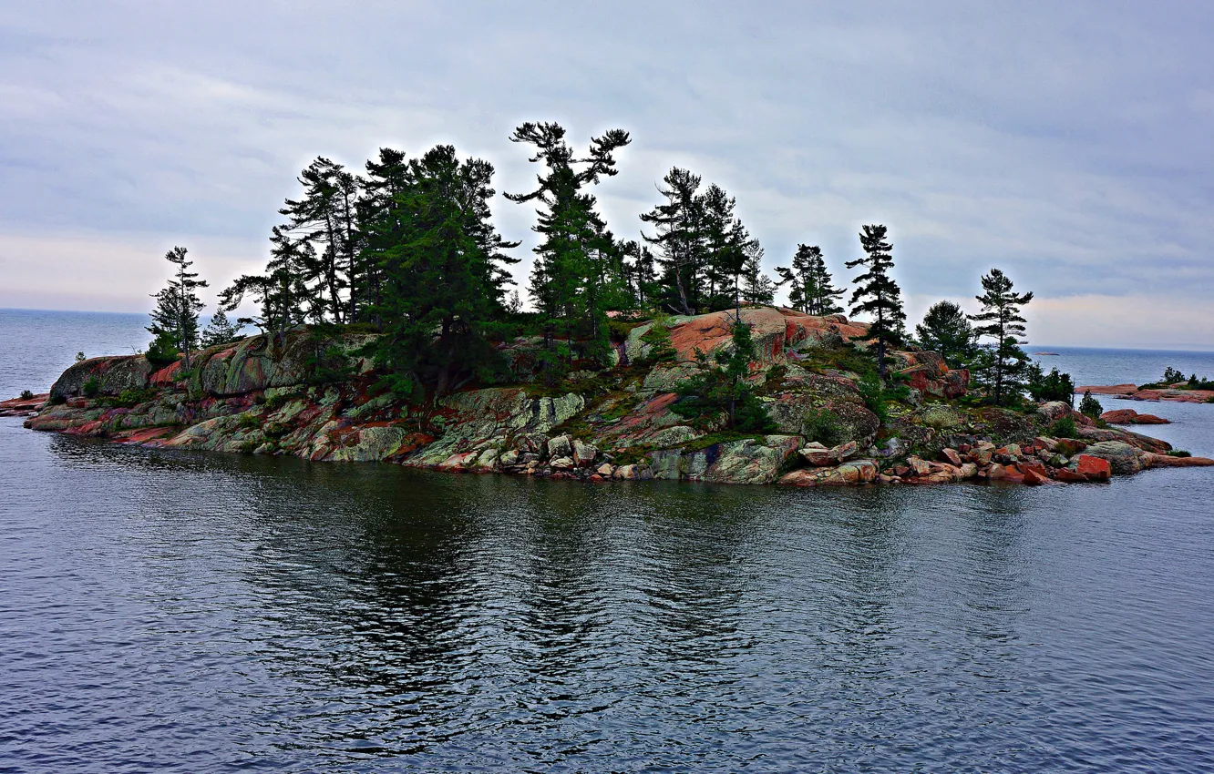 Photo wallpaper the sky, trees, lake, island, Canada