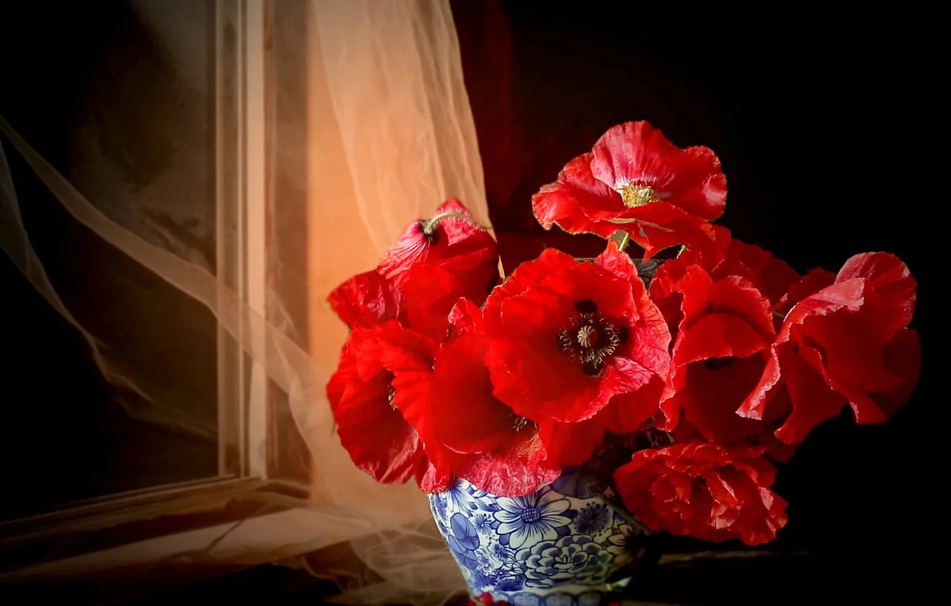 Photo wallpaper Maki, bouquet, window