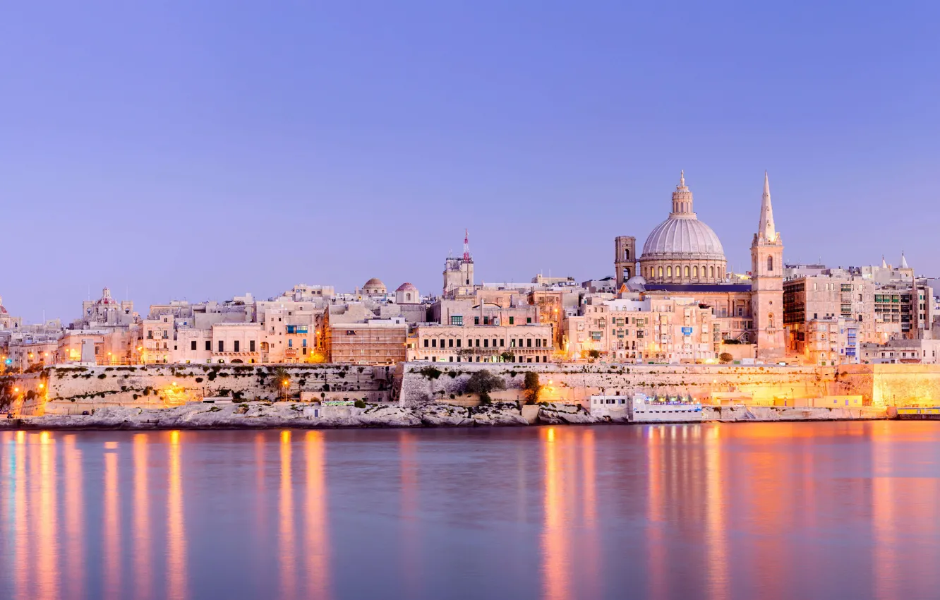 Photo wallpaper lights, home, panorama, Cathedral, Malta, Valletta