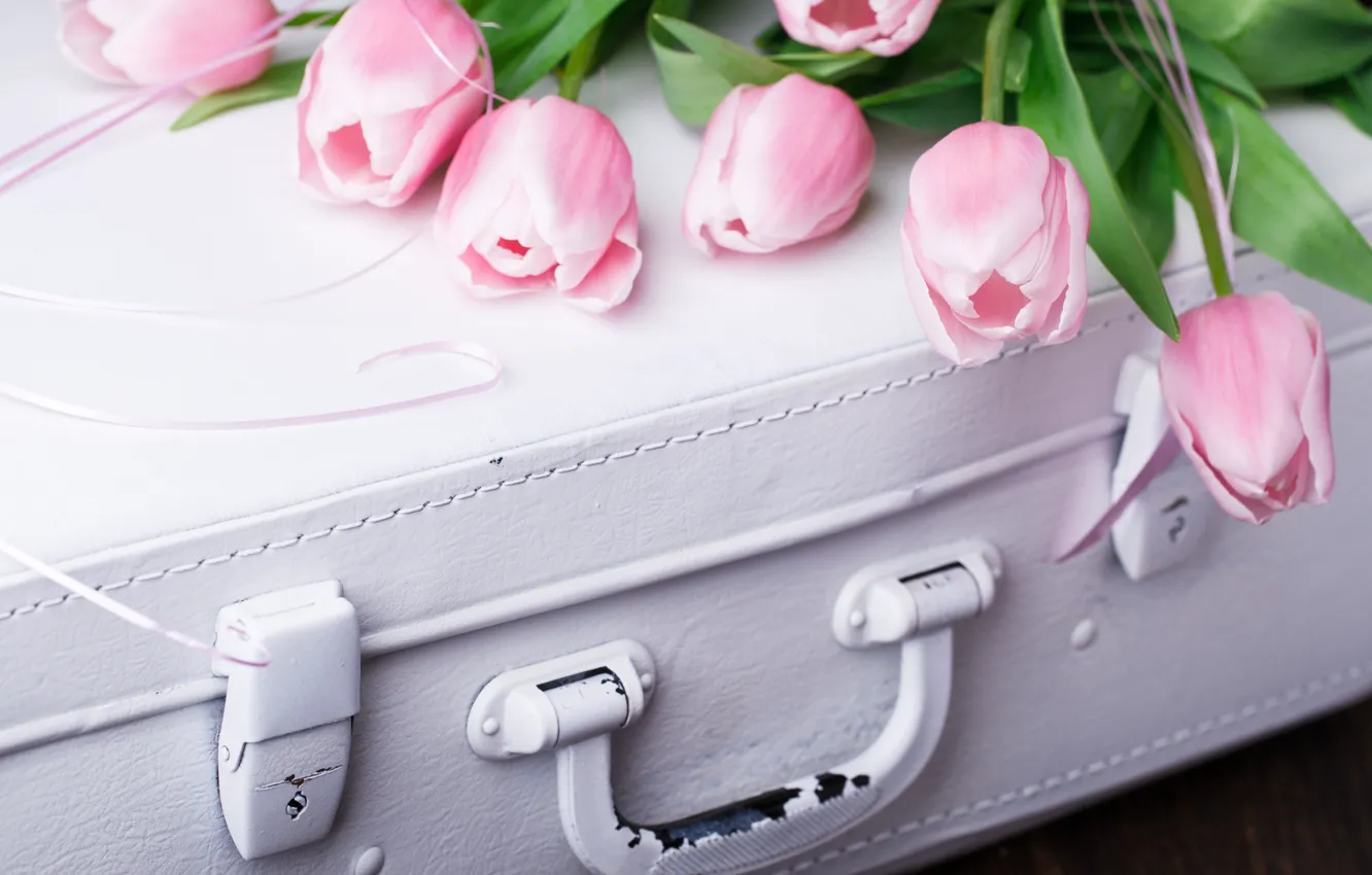 Photo wallpaper bouquet, tulips, suitcase, vintage, Stolyevych Yulia